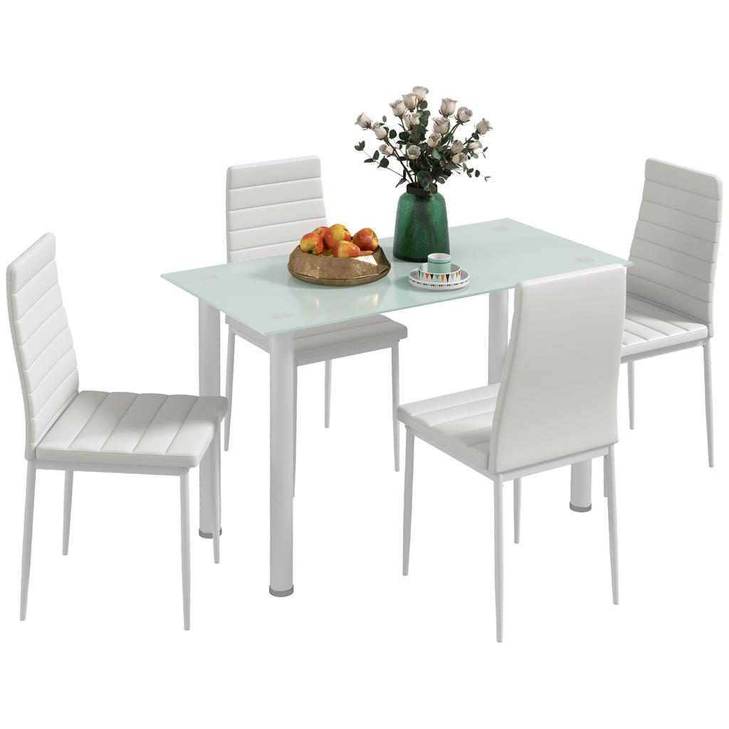 5 Piece Dining Set Seating Group Dining Table With 4 Chairs Modern Design Glass Table White