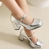 Mary Jane Women's Single Shoes Gold Silver Square Head Platform Thick Heel High Heel One-word Buckle High Heel Women's Shoes Casual Women's Shoes