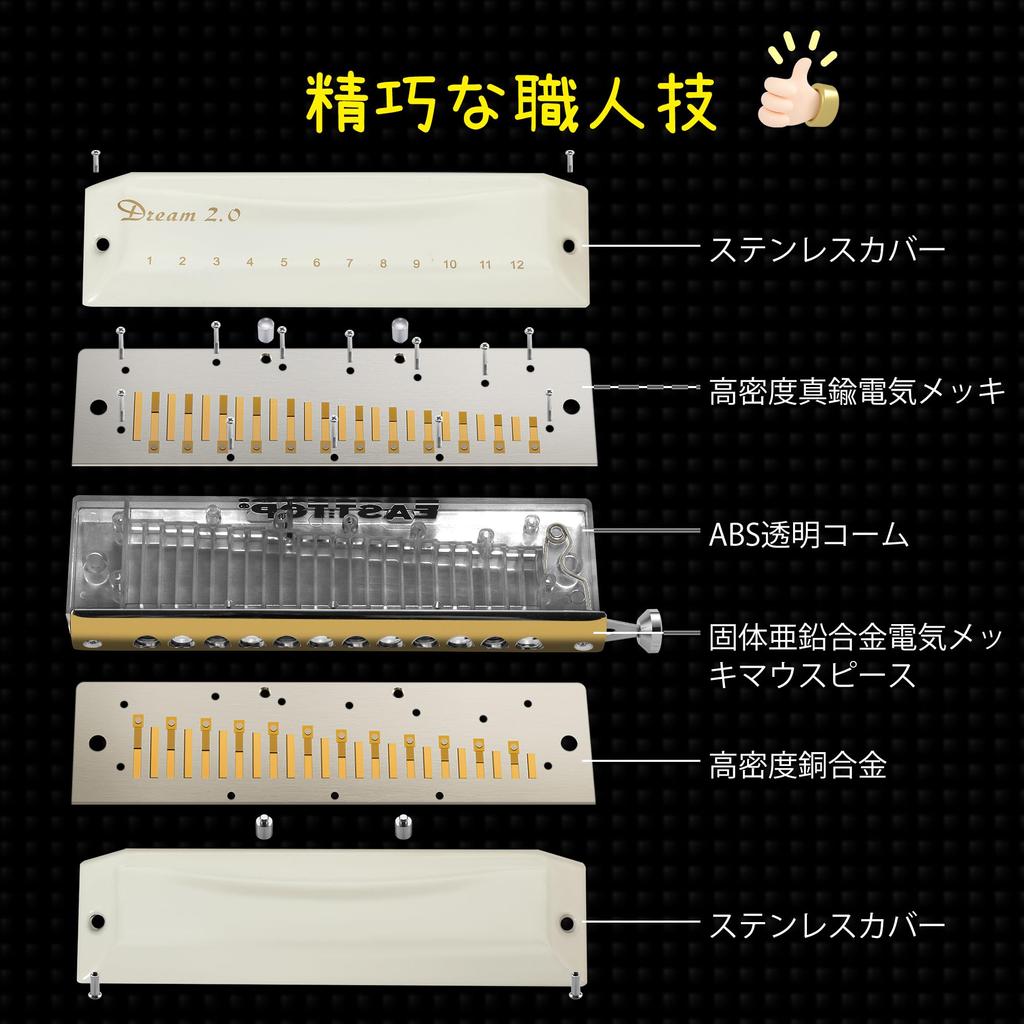 East Top Harmonica Chromatic Harmonica 12 Holes 48 Notes C Key Chromatic Harmonica Harmonica for Adults and White Professionals,