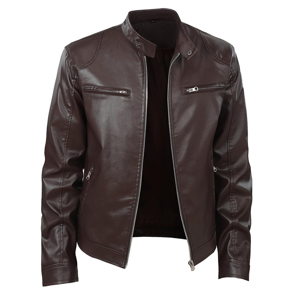 Men's Spring And Fall Stand Collar Long Sleeve Cardigan Motorcycle Jacket Men's Casual Business British Style Coat