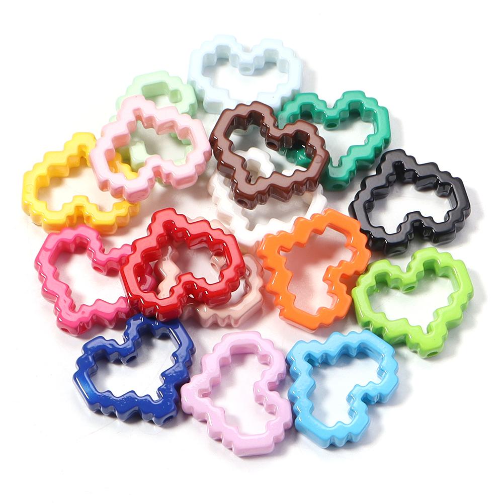 10pcs Solid Color Acrylic Baking Paint Pixel Heart Frame Beads For Jewelry Making DIY Necklace Bracelets Phone Chain Keychain
