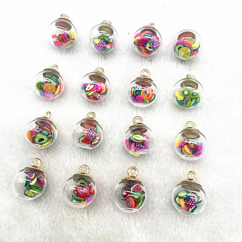 New 10pcs 16mm Colorful Transparent Ball Glass Polymer Clay Charms Pendant Find Hair Accessories Jewelry Charms Earring