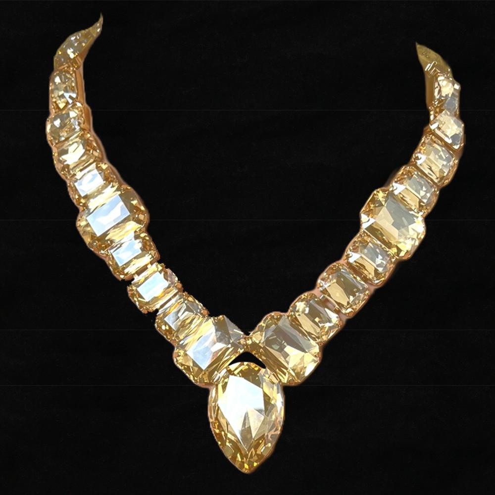 Stonefans Crystal V Shape Necklace Large Accessories for Women Drag Statement Collar Rhinestone Square Necklace Bling Jewelry