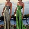 Ladies Summer New Sexy Chest Wrapped Bronzing Party Dress Solid Color Elegant Casual Big Swing Decoration Design Long Skirt
