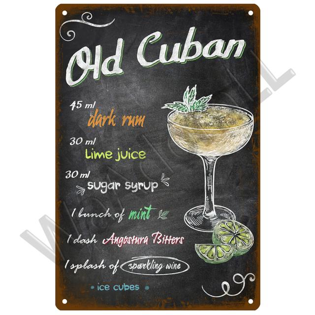 Insegna Metallica Vintage Cocktail – Poster Bar 30x20cm, Arredo Pub Da Parete