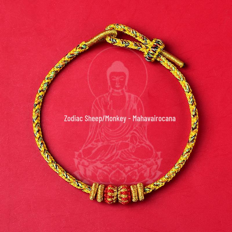 2026 Year of the Horse Zodiac Red String Bracelet with Micro-Carved Buddha Projection and Eight Guardian Deities