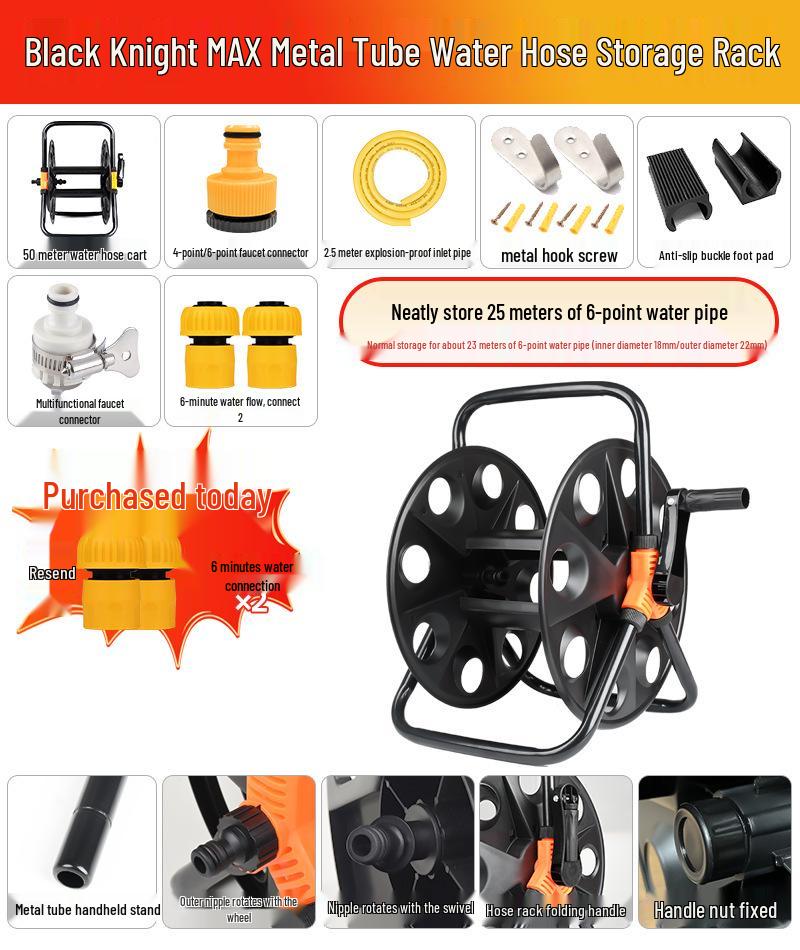 Car Wash Hose Reel & Storage Rack with 25-30 Meter Water Gun for 4 & 6-point Pipes