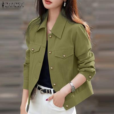 Women Turn Down Collar Casual Long Sleeve Plain Blouse