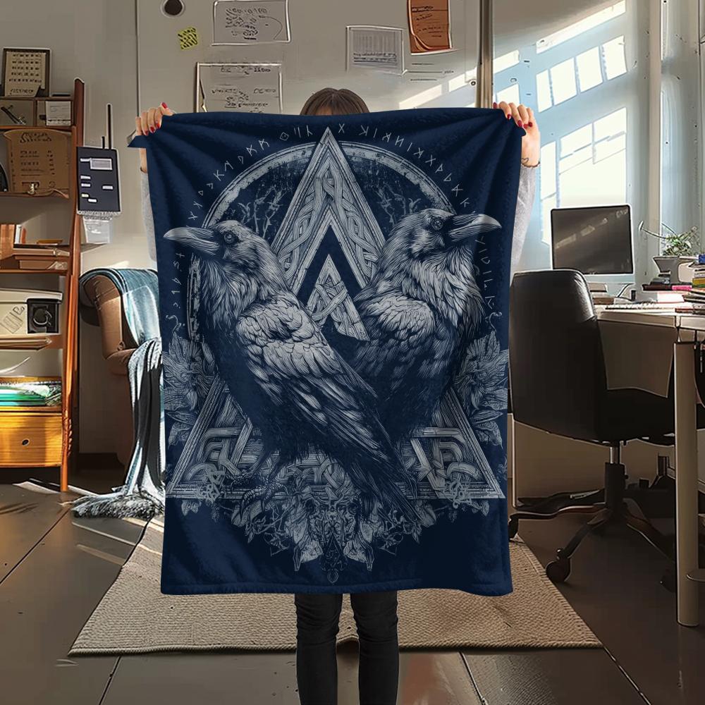 Viking Raven and Warship,pattern Flannel Blanket, High Quality Comfortable for All Seasons, Home Decor, Warmth and Comfort, Perfect for Gifts.