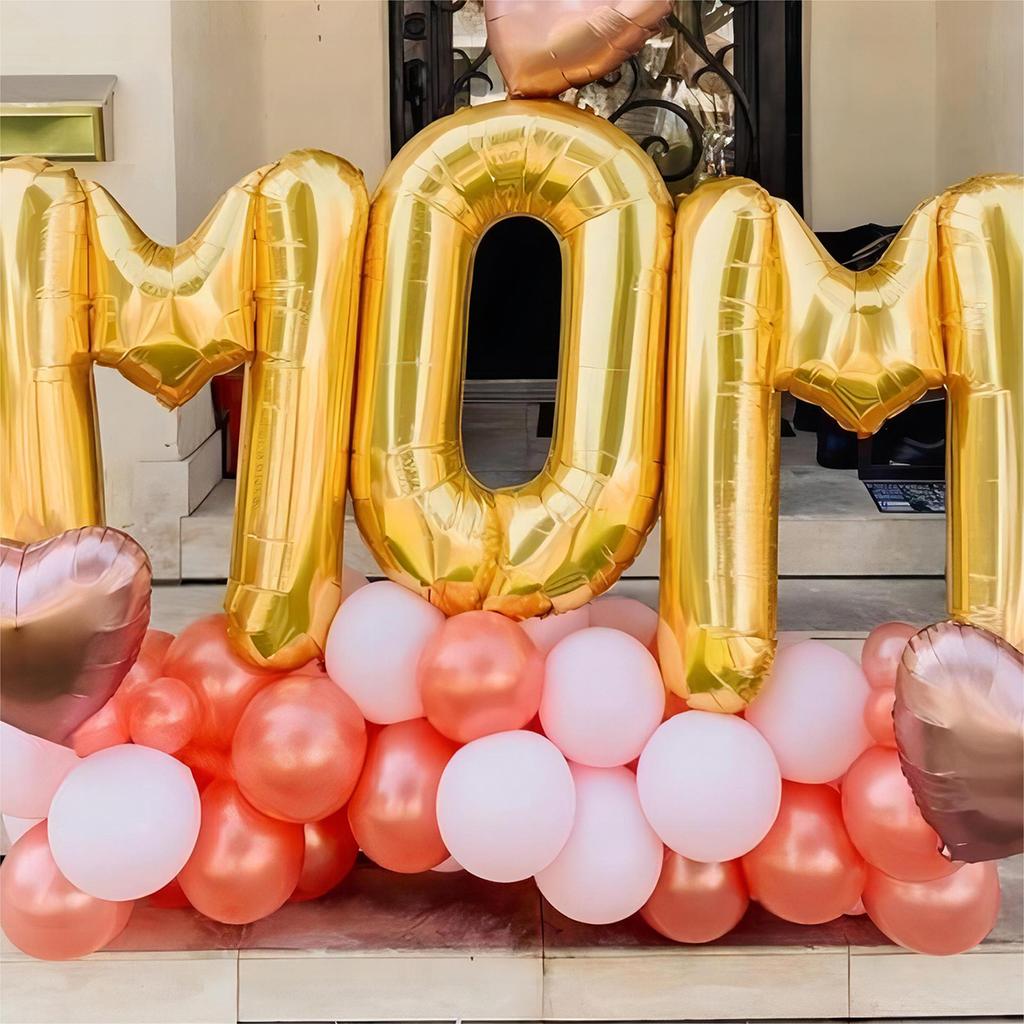 48pcs Mother's Day Balloon Set, Mother's Day Letter Aluminum Foil Latex Balloon Set Birthday Background Wall