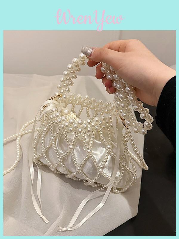 Wind Trend Pearl Crossbody Bag With Bead Embellishments For Daily Use