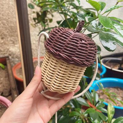 Mini Sac Panier Bandoulière En Rotin Bambou Enfant avec Motif Pomme de Pin
