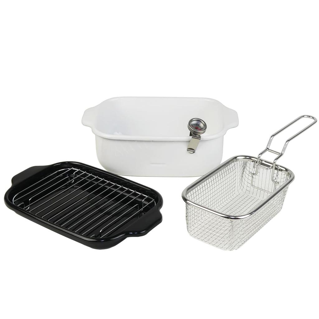Fuji Enamel Square Tempura Pot Wide White Pokofrit Square Frying Basket Set IH Compatible + TP-22K.W RG-0561