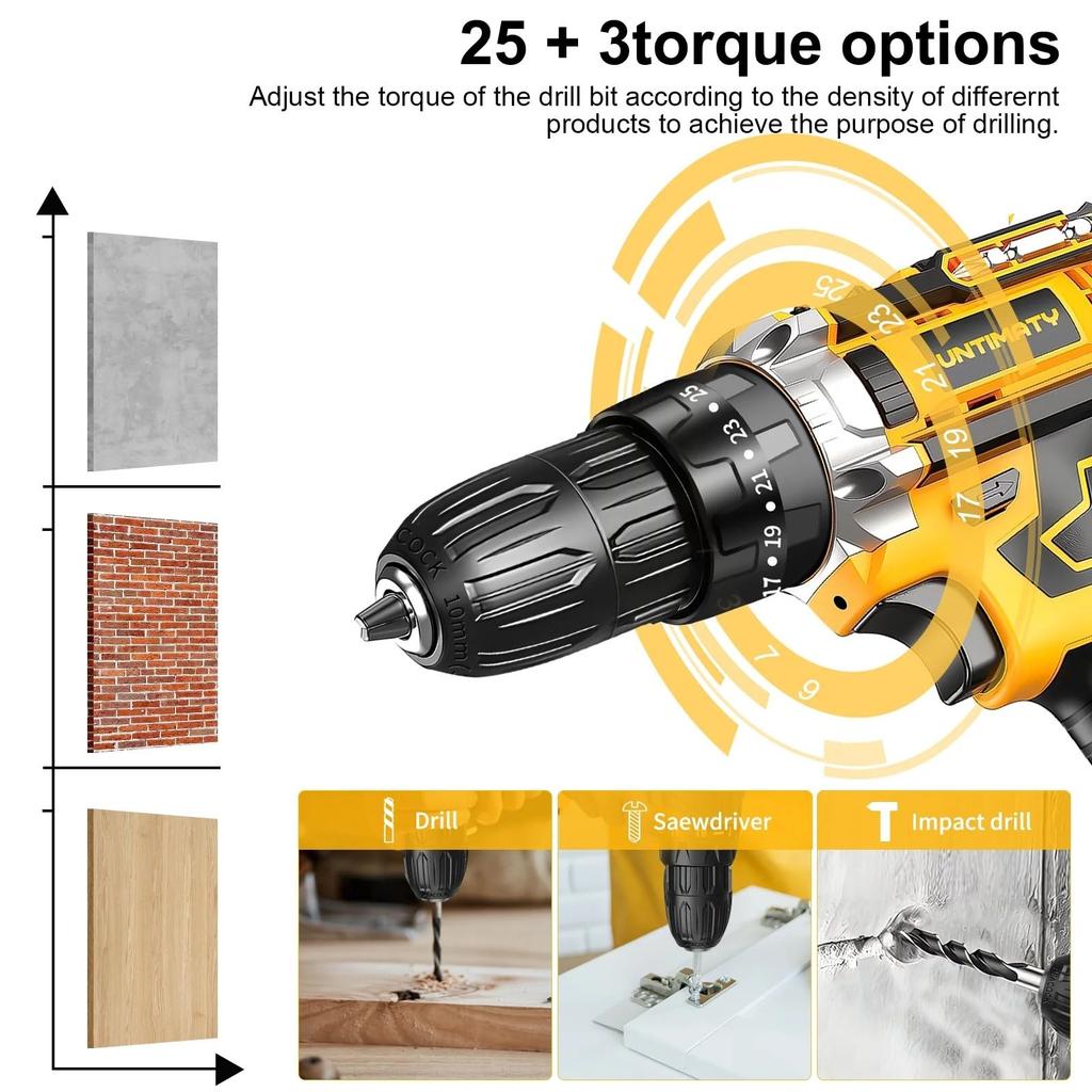 21V Cordless Electric Rechargeable Drill Driver with Two 2000mAh Adjustable Screw DIY Furniture Fastening Tool for Wood and Metal Japanese Instruction
