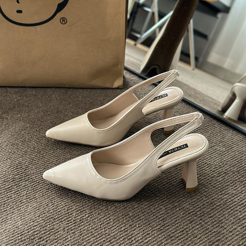 Retro bag head sandals spring and summer new temperament pointed head single shoes women's professional work single shoes