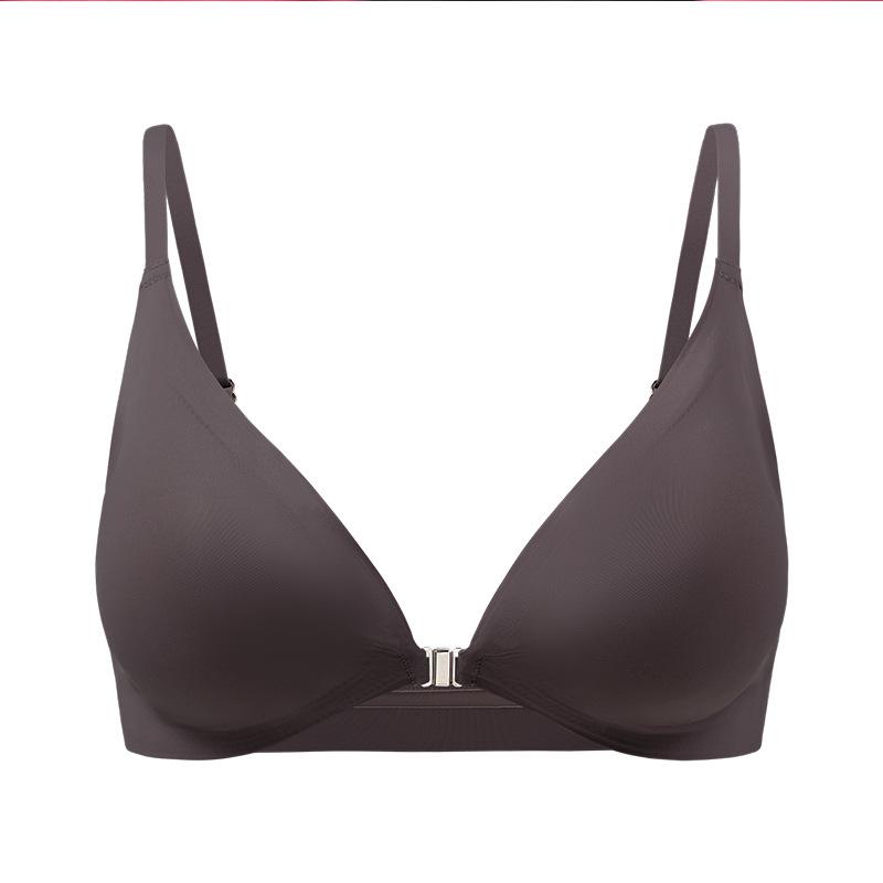 

European and American seamless large-size sexy underwear women s summer thin small breasts gather without steel ring adjustment front buckle bra S темно-коричневого