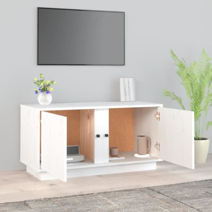 814470 vidaXL Meuble TV Blanc 80x35x40,5 cm Bois de pin massif