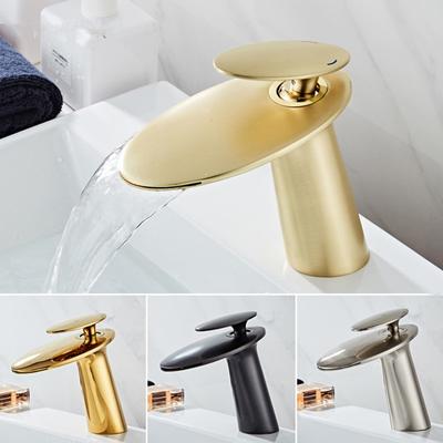 Gebürstetes Gold Beckenarmatur Messing Roségold Badezimmerarmatur Kalt Warm Wasserfall Mischer Spültischarmatur Einhebel Deckmontage Goldarmatur