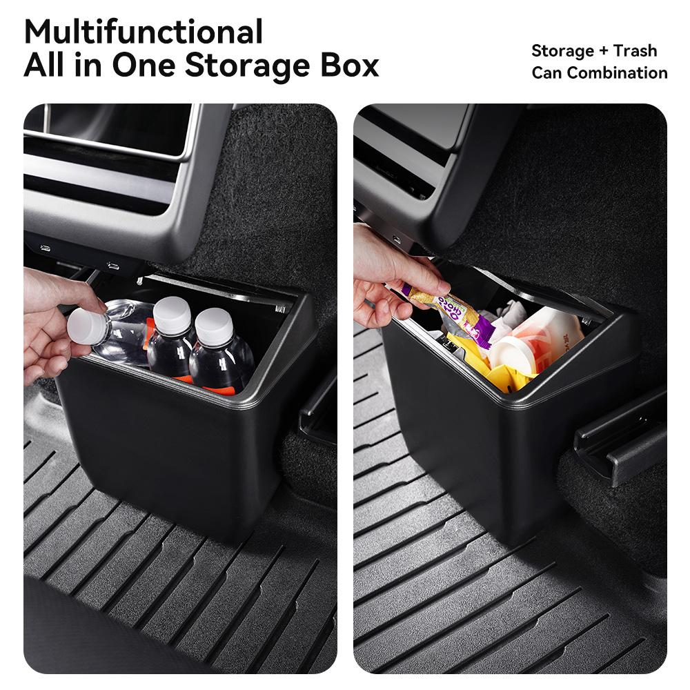 Yz For Tesla Model 3 Higland Y Juniper   Rear Storage Box With Lid Garbage Traycenter Console Organizer Car Accessories