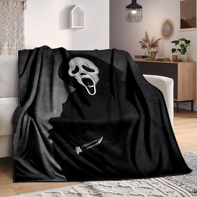 1 stuks Ghostface Mask Deken Lichtgewicht Flanellen Deken Plaid voor Bank, Bed, Reizen, Kamperen, Woonkamer, Kantoor, Bank