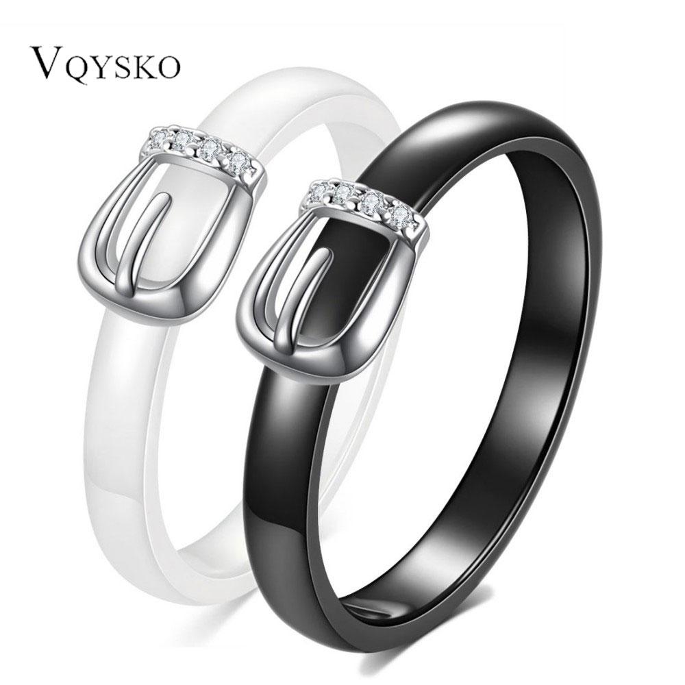 4MM Ceramic Personalized Belt Buckle Simple Black and White Set Zirconium Couple Fashion Ring