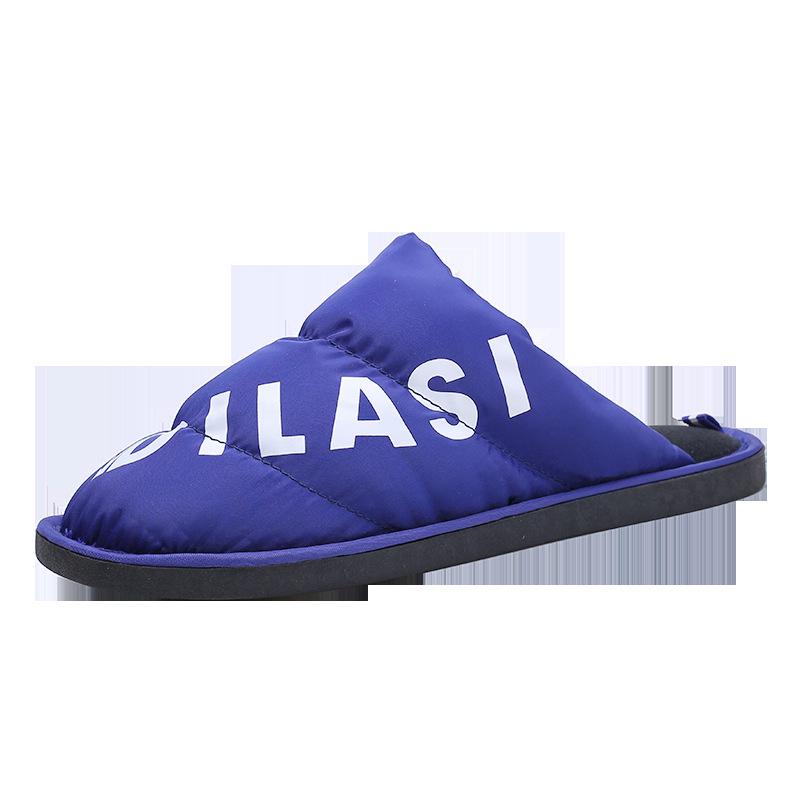 

New couple cotton slippers women s winter down waterproof confinement shoes with down warm indoor men s cotton shoes for home use 45 синий