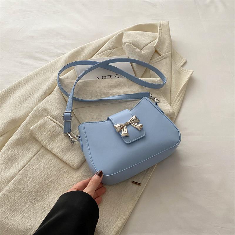 Chic French Bow Style Underarm Bag In Elegant Black Pink White And Blue Colors For Trendy Spring Fashion