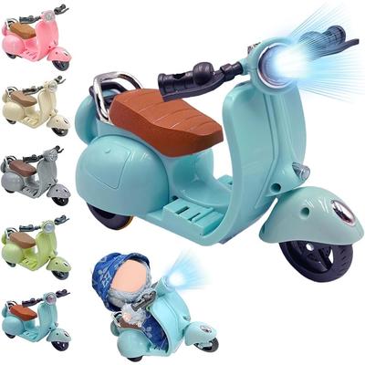 Ruokey Mini Electric Scooter Toy with LED Lights and Sound 360° Rotating Motorcycle Desktop Ornament for Collectors Blue 17cm