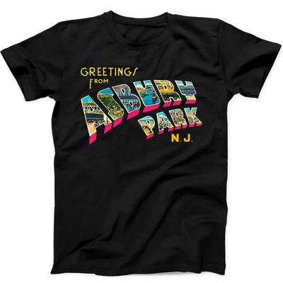 Greetings From Asbury Park N.J. 70s Rock Retro Music Gift Tee Black T Shirt 482