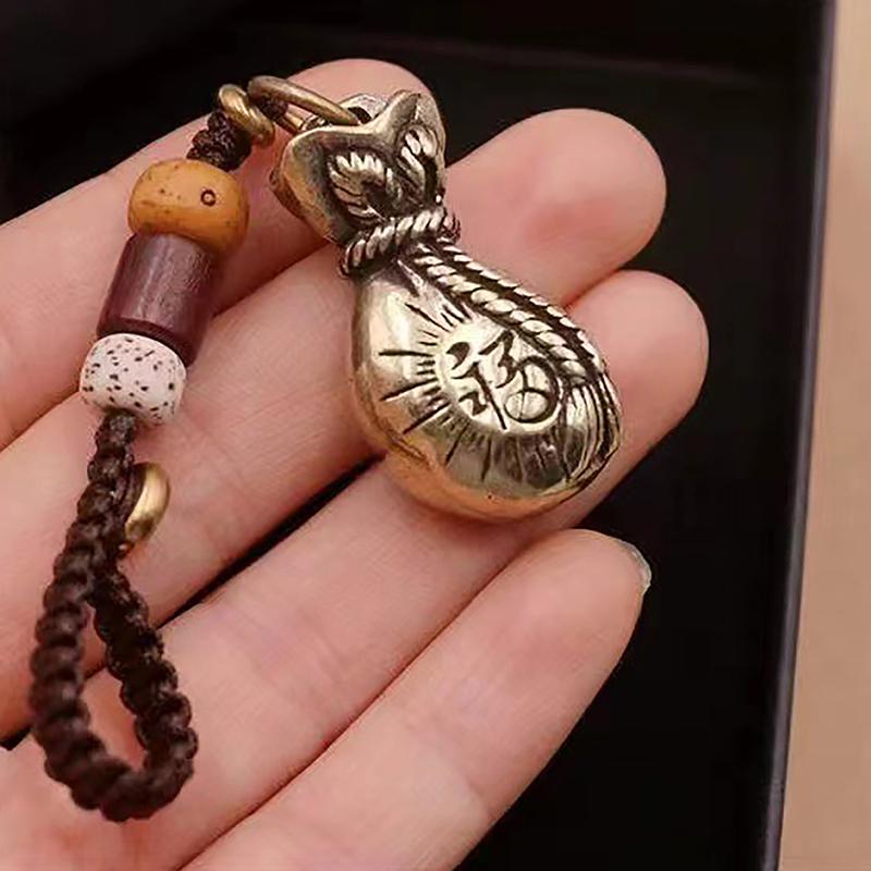 Vintage mosazné tibetské buddhistické mantra- zvonkové klíčenky šňůrka přívěsky ručně vyráběné lano kroužky na klíče od auta visací šperky