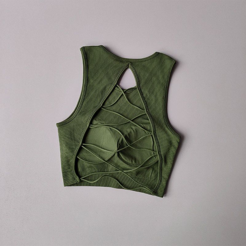 

Sexy Crossover Back-Beautifying Yoga Clothes Women s Push-up Integrated Fixed Bra Training Quick-Drying Seamless Fitness Vest Outer Wear S Army Green