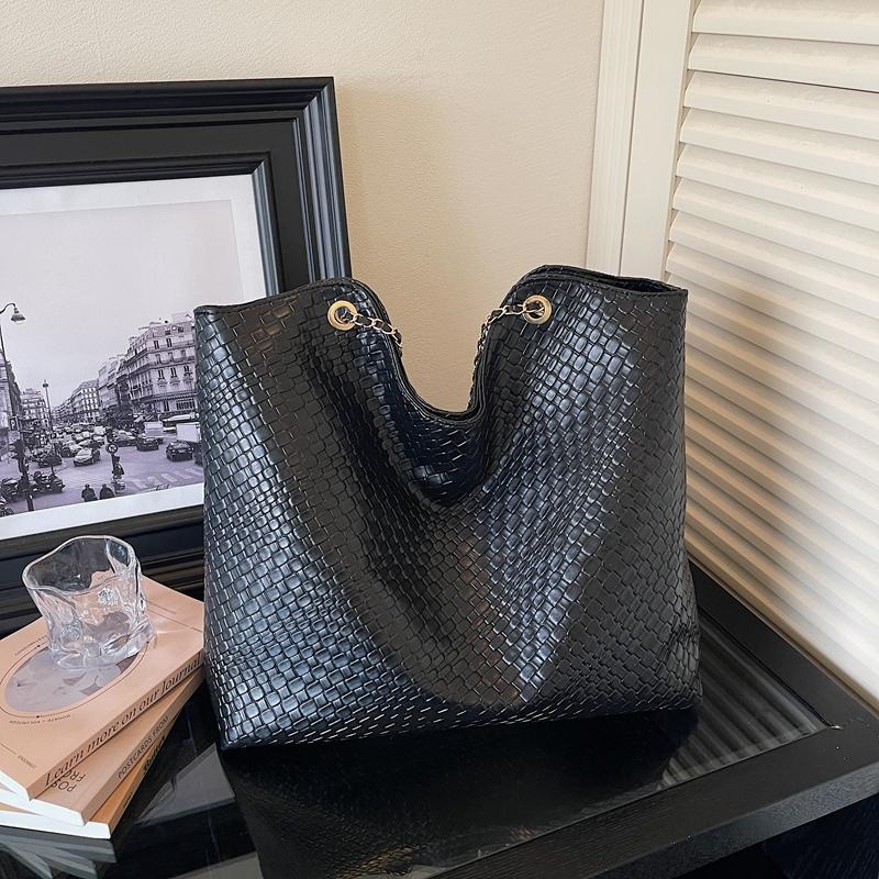 Woven Pattern Tote Bag Large Capacity PU Chain Bag Women's Shoulder Bag