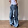 American street washed old ripped jeans men's spring and autumn straight loose European and American high street vibe wind long pants