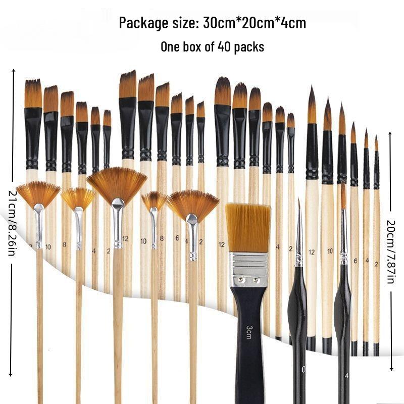 32-Piece Wooden Handle Art Brush Set: Nylon Bristles for Watercolor and Oil Painting