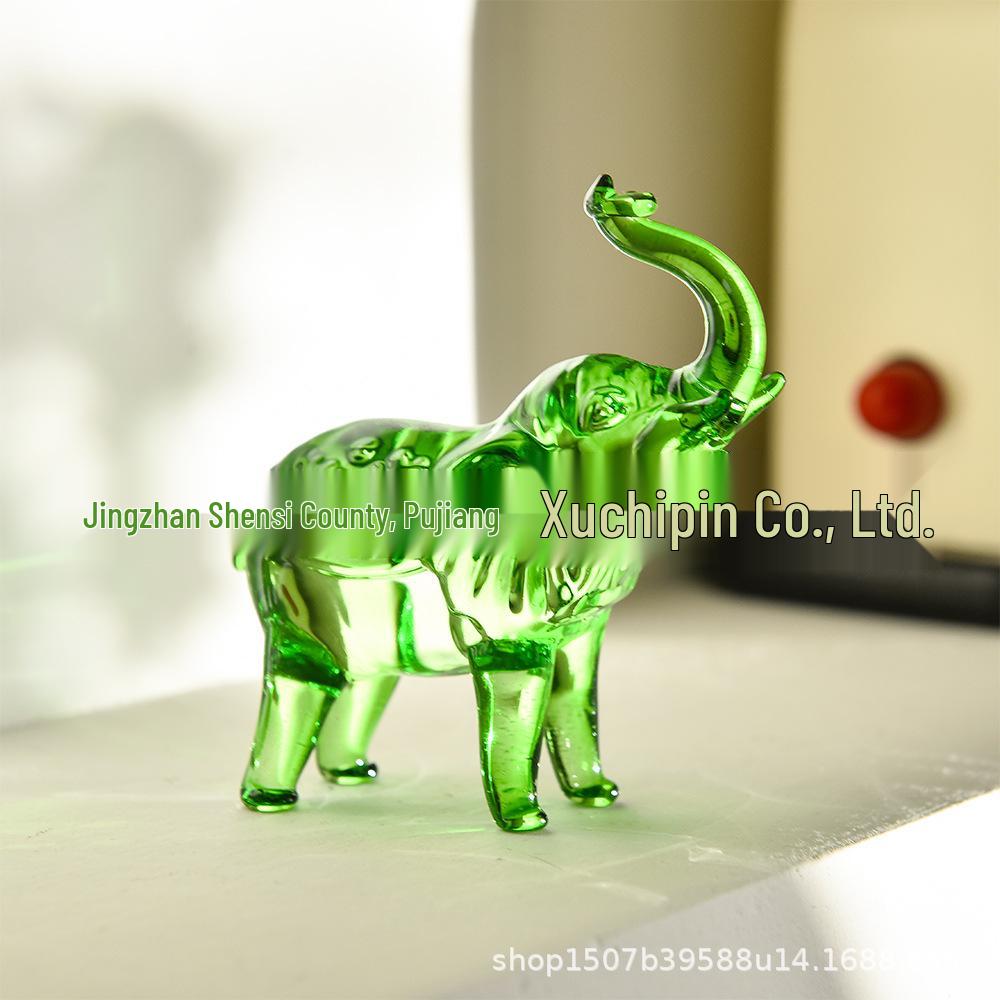 Gift Office Feng Shui Elephant Crystal Ornament - Four Colors Available for Wealth Attraction