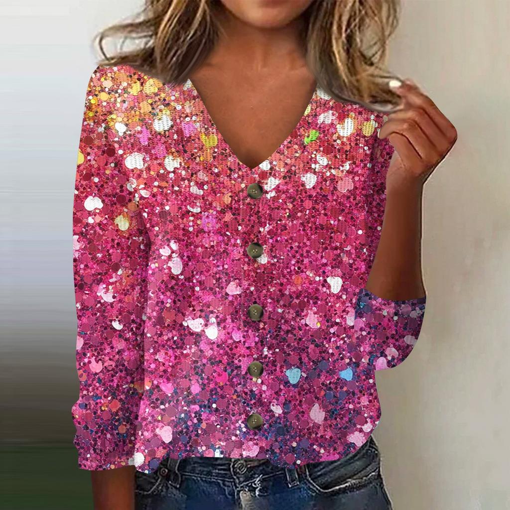 Women's Fashion Print Long Sleeve Knitted Cardigan Button Up Jacket