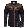 Camicia Western da Uomo Nera con Ricamo Floreale a Maniche Lunghe Autunnale