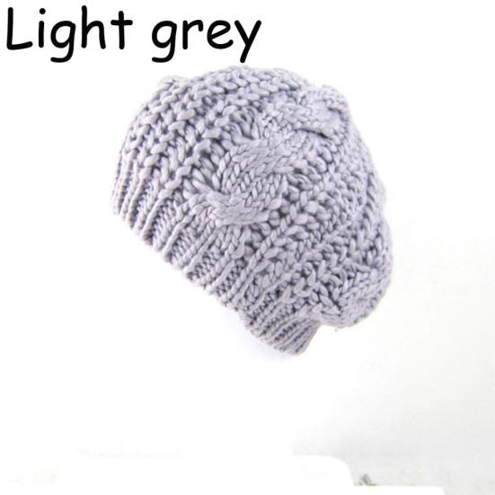 Women's Beret Solid Color Baggy Knit Crochet Beanie Hat Winter Warm Ski Cap