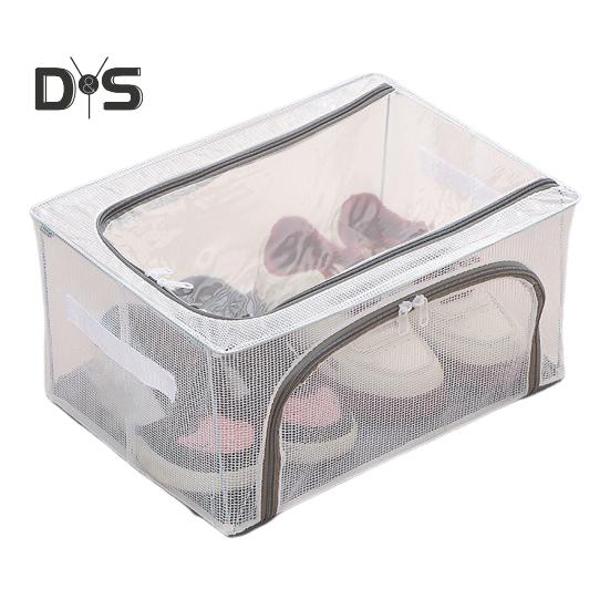 Transparent Storage Box with Double-Sided Openings Zipper Closure Waterproof PVC Shell Dustproof Under-bed Shoe Storage Box