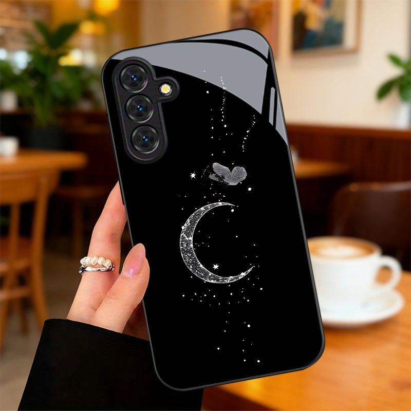 Moon, Butterfly and Star Pattern Electroplated Glass Phone Case for Samsung Galaxy S26 S25 S24 S23 S22 FE Ultra Plus anti Cover