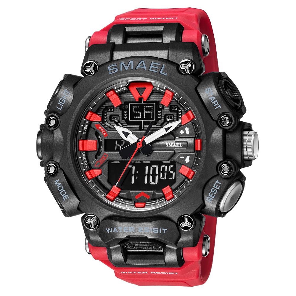 Military Watch Sport Waterproof 50M Stopwatch Analog Digital Wristwatches Week Display Alarm Clock 8053 Digital Watches Mens красный
