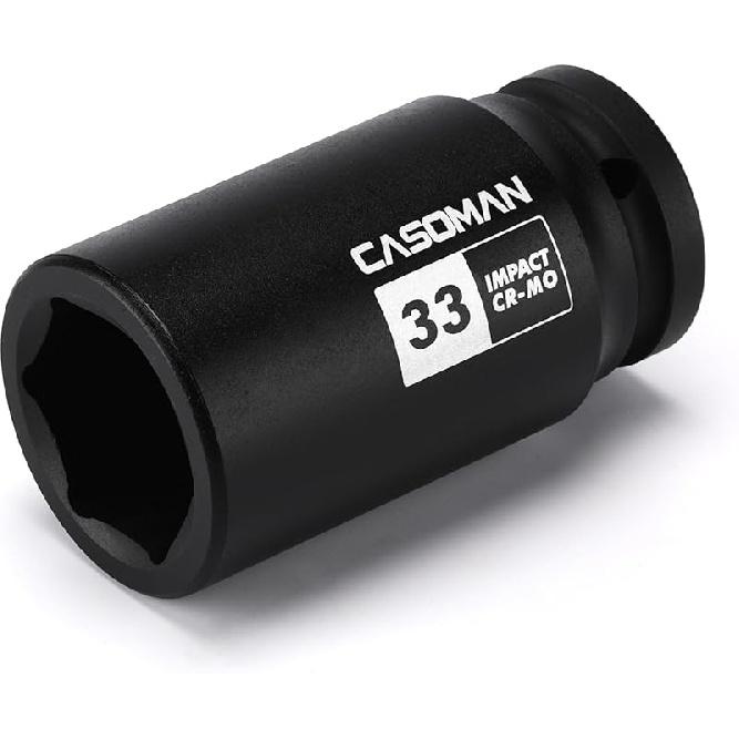 CASOMAN 1/2-Inch Drive X 33 Mm Deep 6-Point Impact Socket, CR-MO, 1/2" Dr. Axle Nut Socket For Easy Removal Of Axle Shaft Nuts (33MM)
