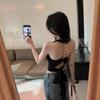 Black sexy backless neck sling vest women's summer spice girl design sense lace-up niche outer wear short top