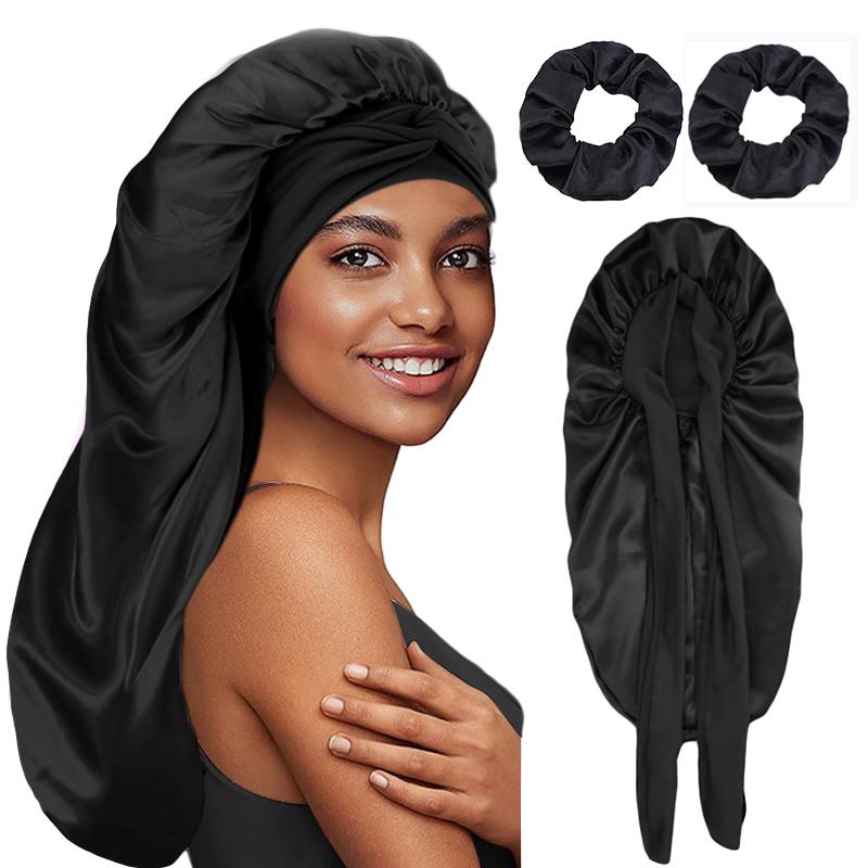 

3 шт./лот Женский атласный чепчик с длинной трубкой, шелковистый, эластичный, для сна, ночная шапочка, шапочка для ухода за волосами в салоне красоты, шапочка для ванной, резинки для волос One Size