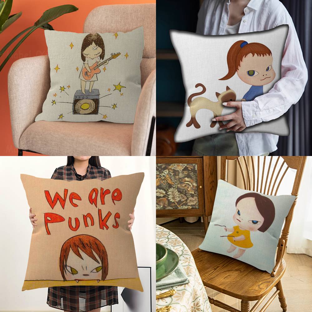 YYoshitomo Nara Pattern Cushions Pillowcase Polyester Cushion Cover Throw Pillow Pillowcover Home Car Sofa Decor