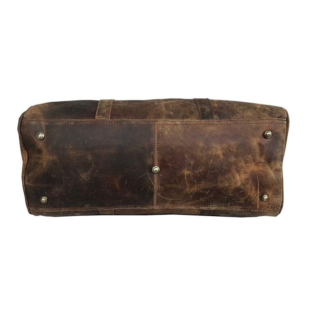 Brown Vintage Leather Duffel Bag Mens Buffalo Travel Weekend Luggage Carry On BG