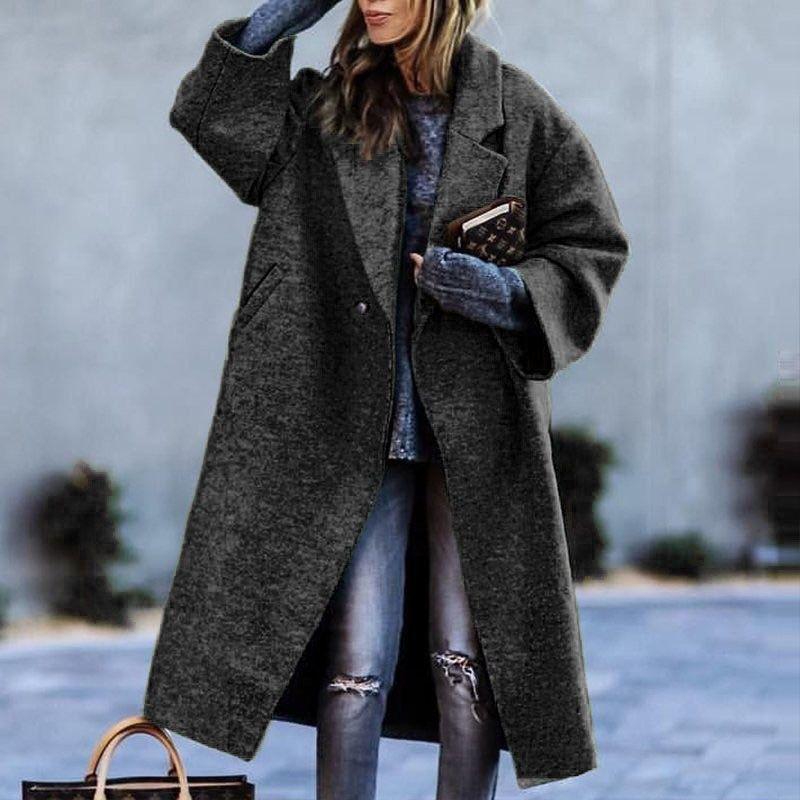 

Long Length Coat European and American Autumn and Winter Women s Temperament without Belt Lapel Loose Green Long Outerwear Black 3XL