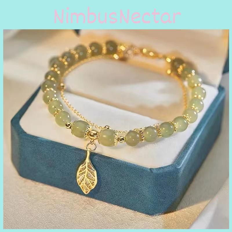 Pastoral Style Exquisite Womens Electroplated Glass Bead Leaf Bracelet