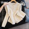 Damen Einfarbiger Rundhals-Strickjacke Pullover
