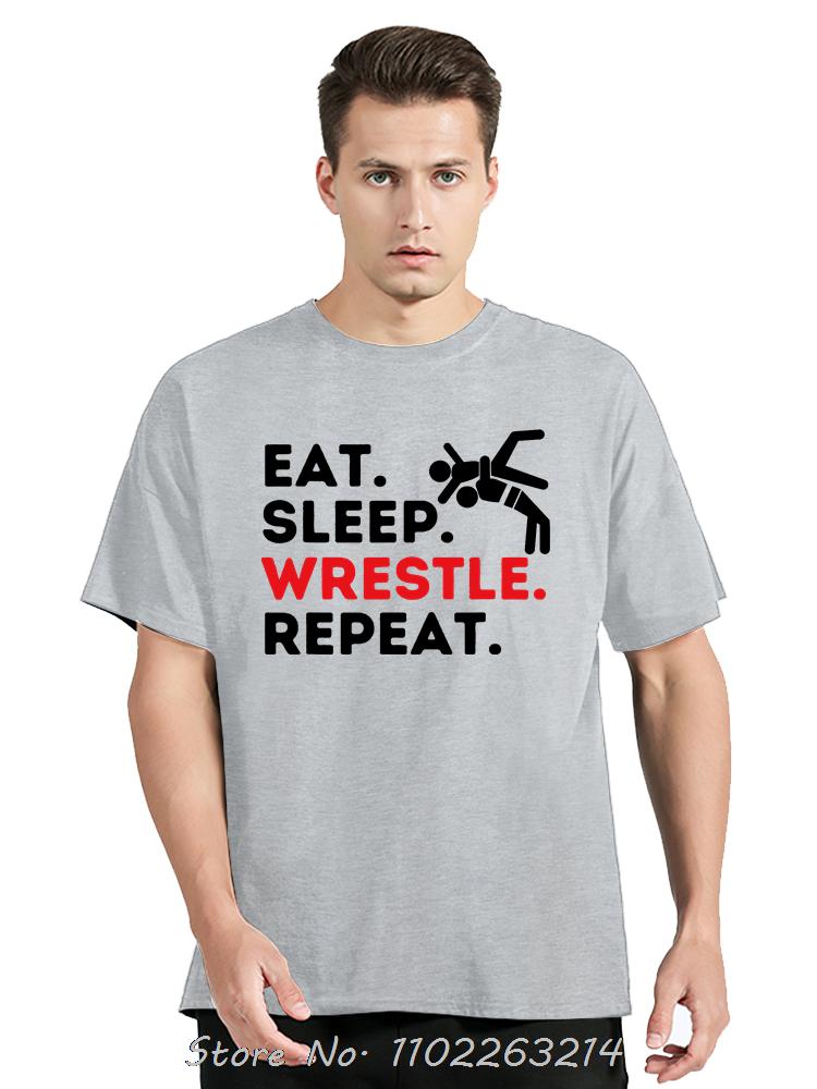Eat Sleep Wrestle Repeat Funny Wrestling Oversized T-shirt Wrestler Men's Clothing Fashion Fitness T Shirt Casual Cotton Tshirt